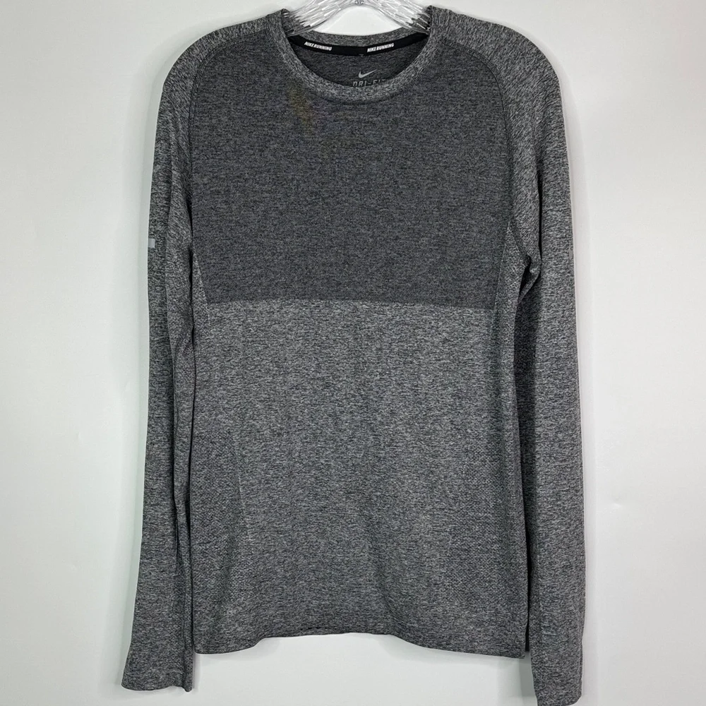 Nike Dri Fit Running Gray Long Sleeve Shirt Men's Small